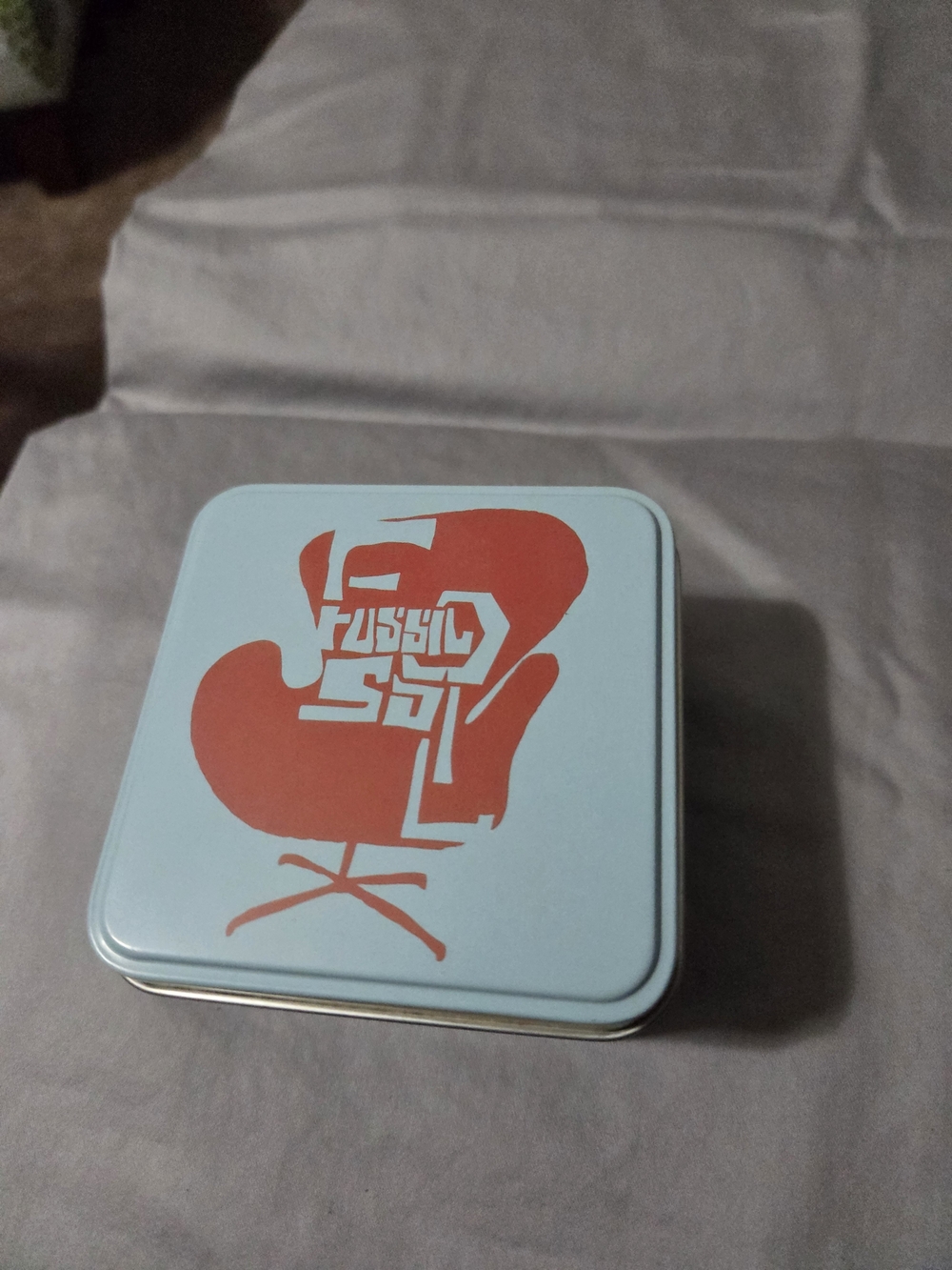 Fossil Light Blue And Brown Tin with Red Chair Graphic--Tin Only